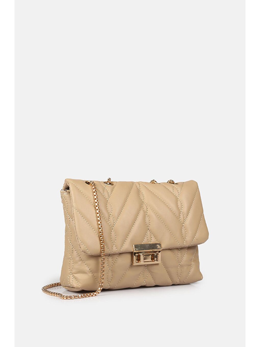 Bej Kapitone Desenli Omuz Çantası-1