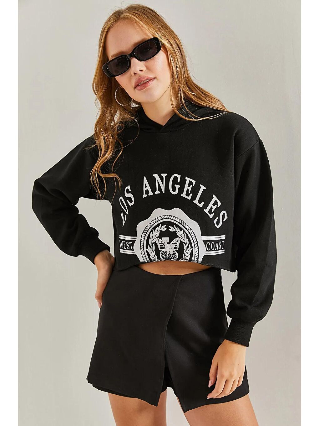 SHADE Siyah Kadın Üç İplik Şardonlu Los Angeles Baskılı Sweatshirt