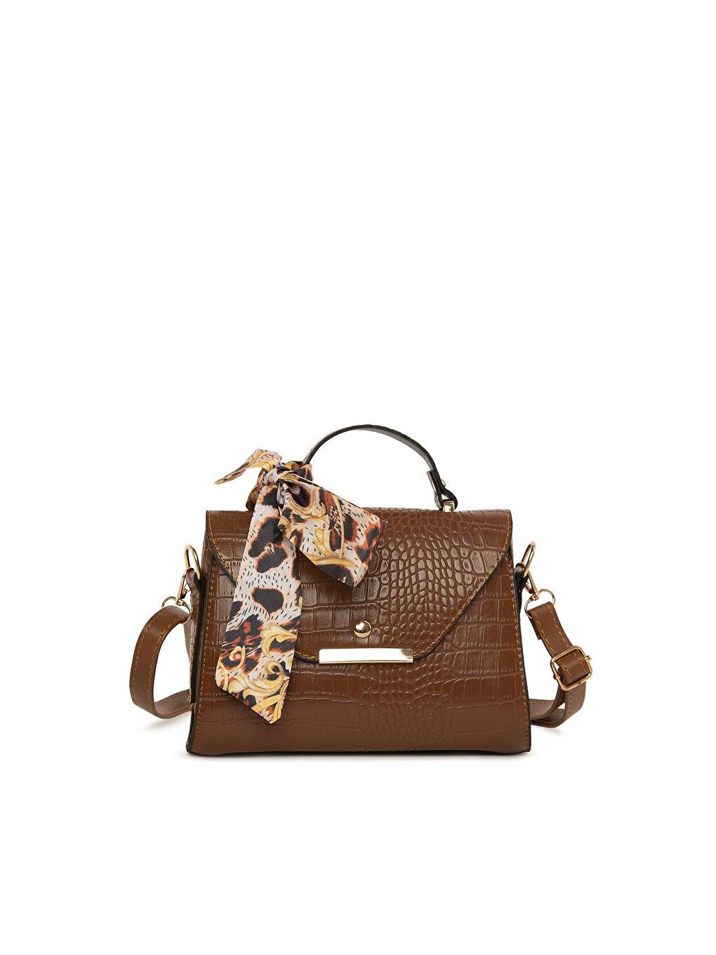 Kahverengi Kapaklı Şallı Askılı Çanta