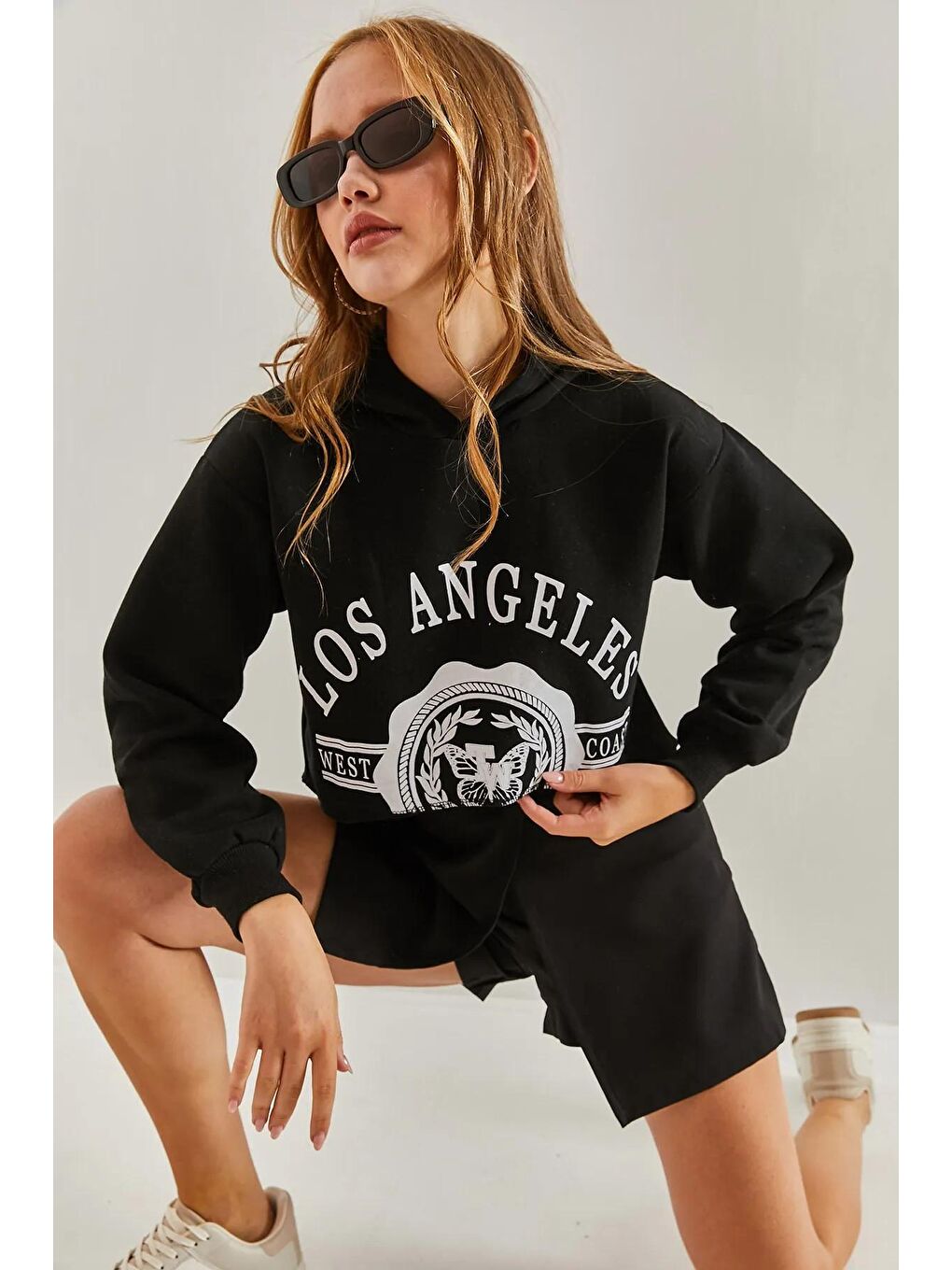 SHADE Siyah Kadın Üç İplik Şardonlu Los Angeles Baskılı Sweatshirt - 1