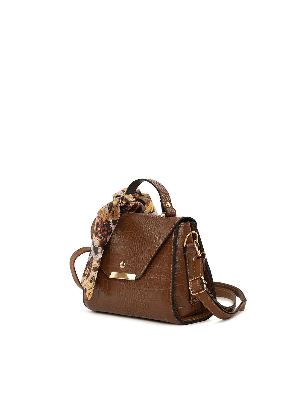 Kahverengi Kapaklı Şallı Askılı Çanta-1