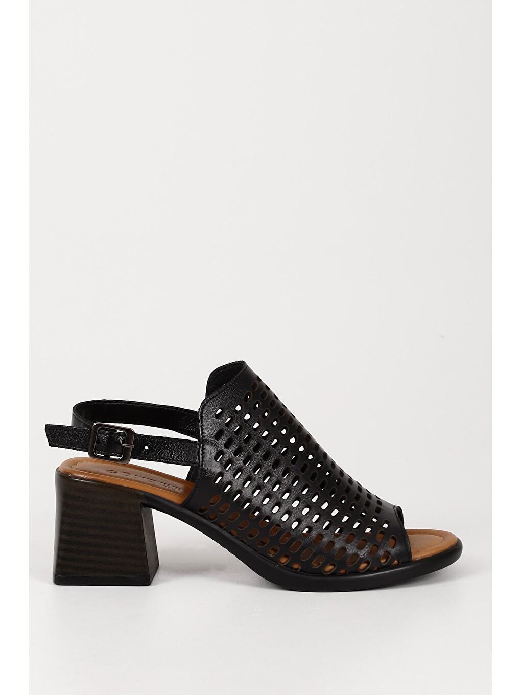 Siyah Hakiki Deri Topuklu Kadın Sandalet 45044-3