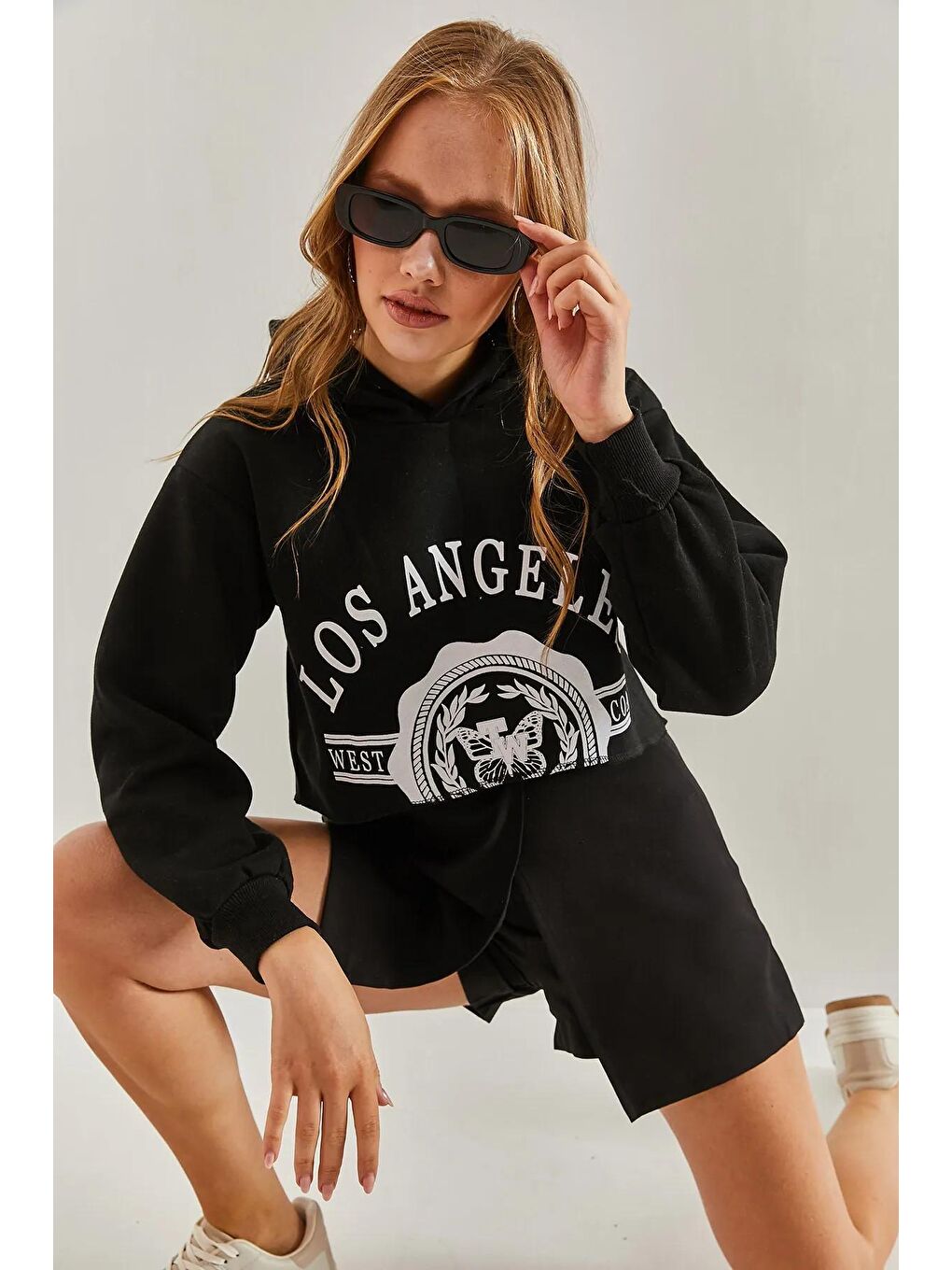 SHADE Siyah Kadın Üç İplik Şardonlu Los Angeles Baskılı Sweatshirt - 2