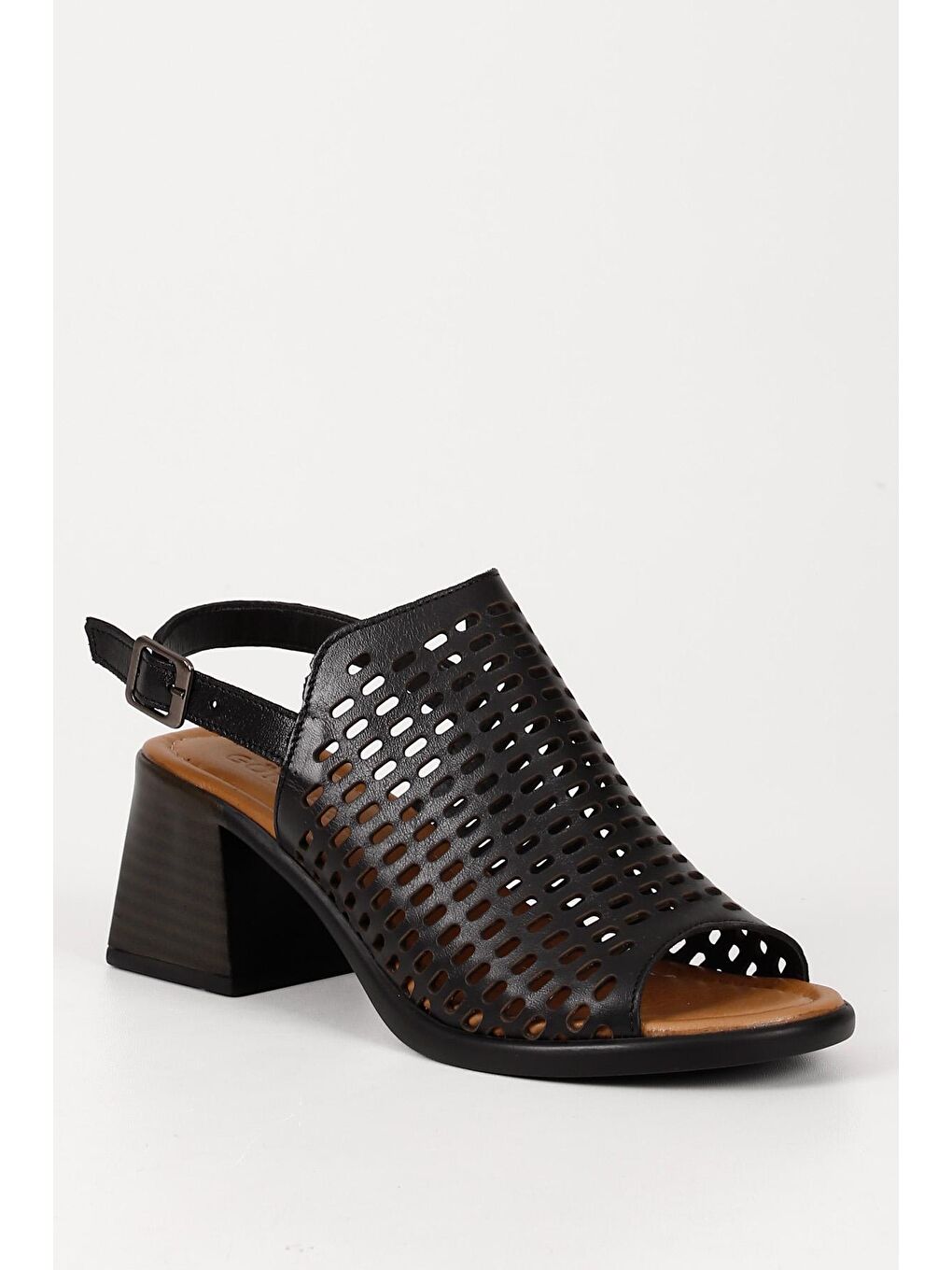 Siyah Hakiki Deri Topuklu Kadın Sandalet 45044-4