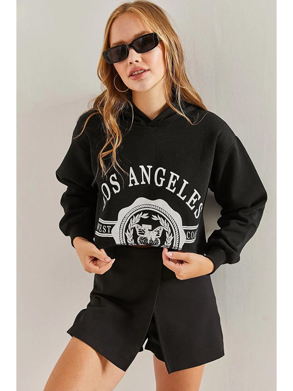 SHADE Siyah Kadın Üç İplik Şardonlu Los Angeles Baskılı Sweatshirt - 4