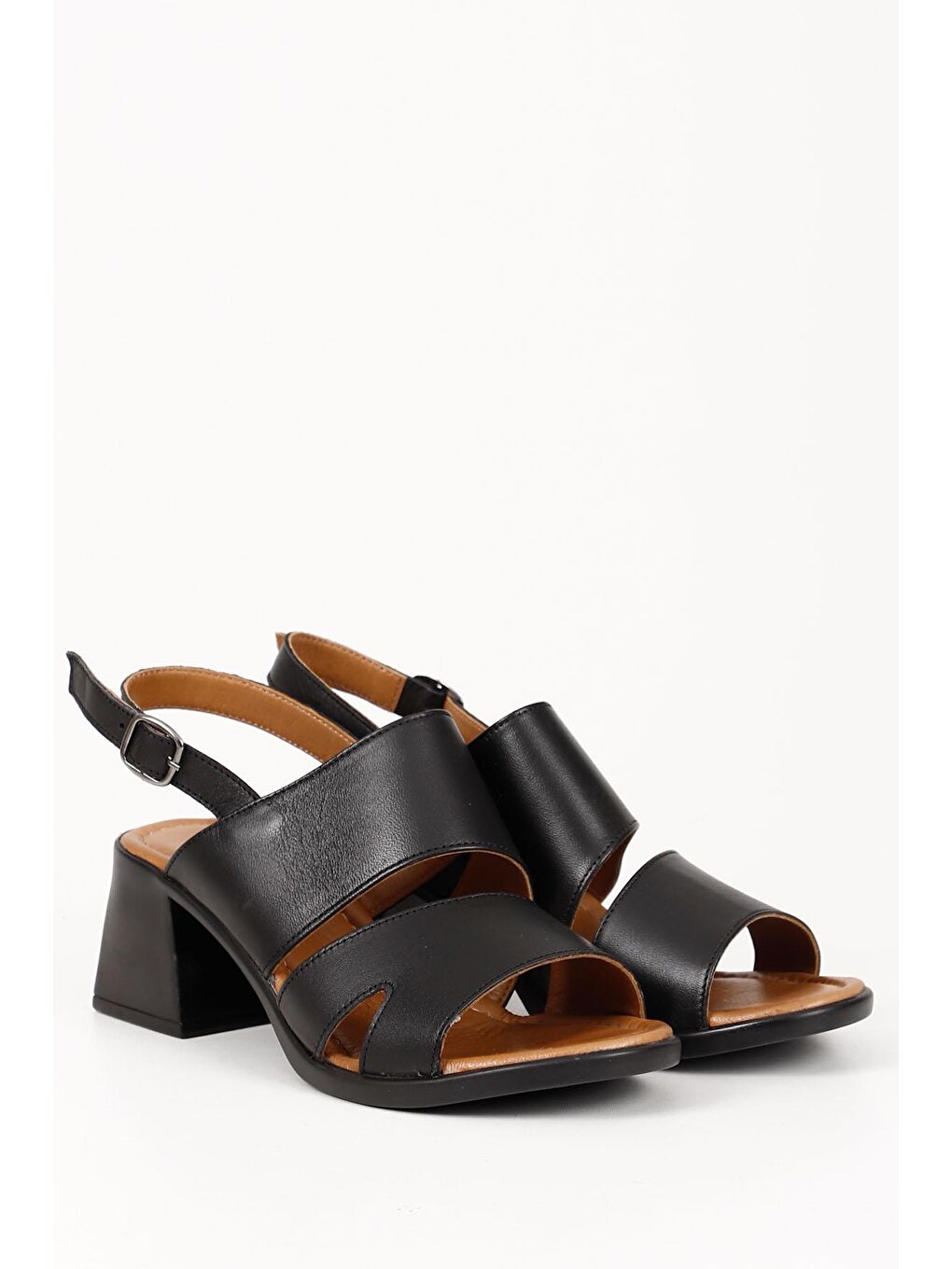 Siyah Hakiki Deri Topuklu Kadın Sandalet 45037-1