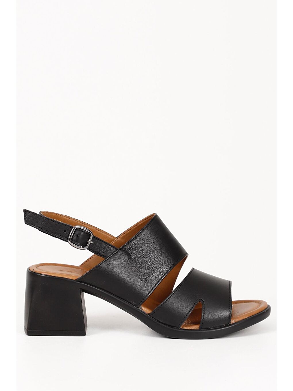 Siyah Hakiki Deri Topuklu Kadın Sandalet 45037-3