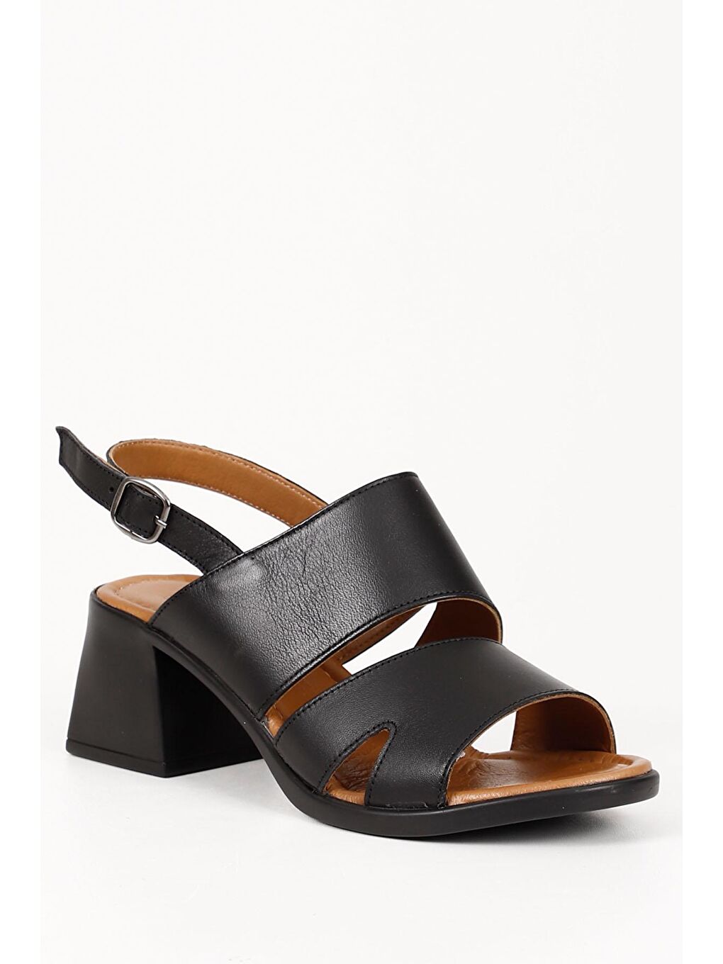 Siyah Hakiki Deri Topuklu Kadın Sandalet 45037-4