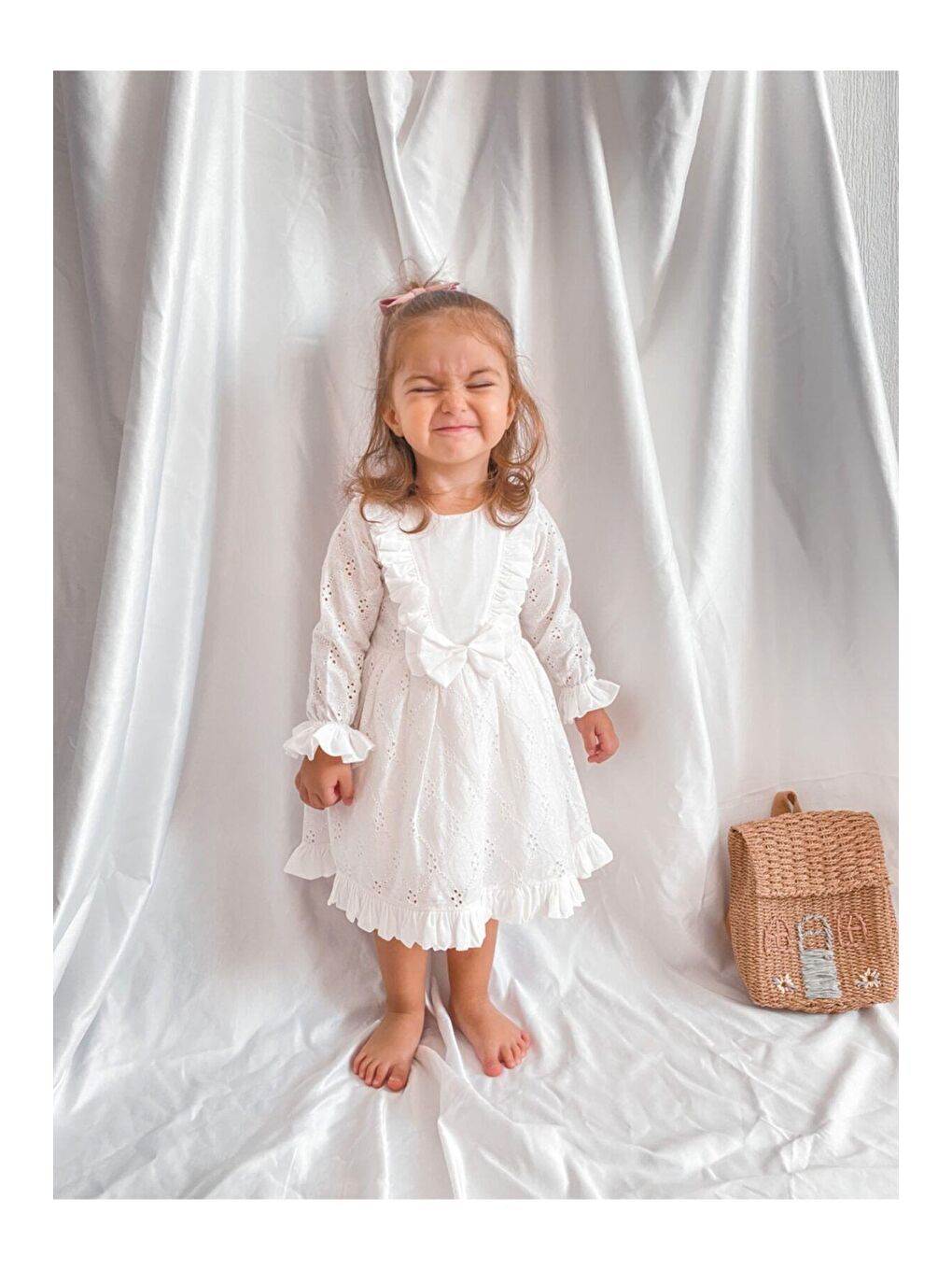 Kız Çocuk Beyaz Natural Fisto Elbise-1