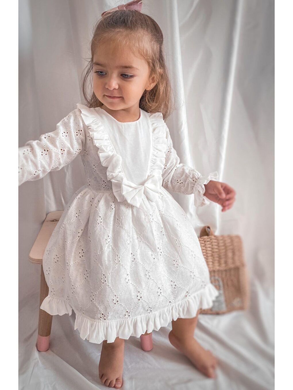 Kız Çocuk Beyaz Natural Fisto Elbise-2