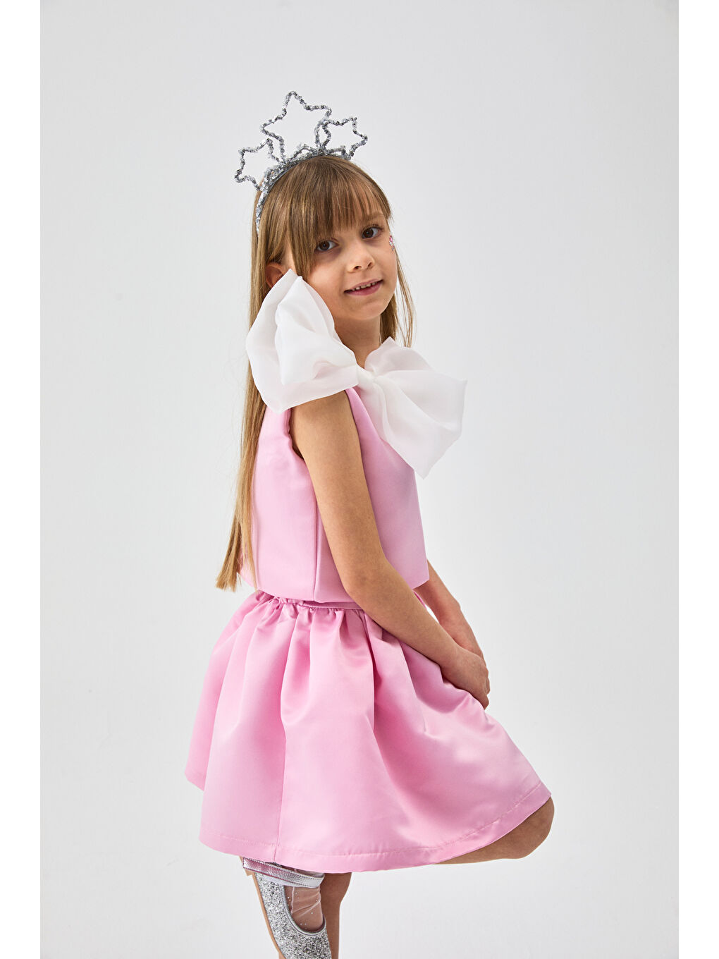 Fuşya Organze Fiyonklu Kız Çocuk İkili Takım - Gale-3