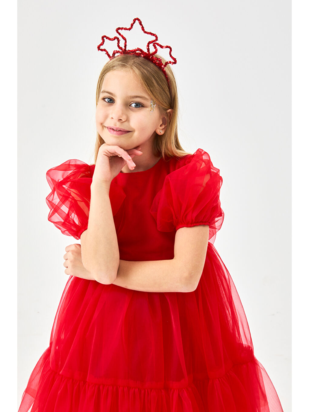 Pembe Eteği Fırfırlı Kemerli Kız Çocuk Tül Elbise - Casey-3