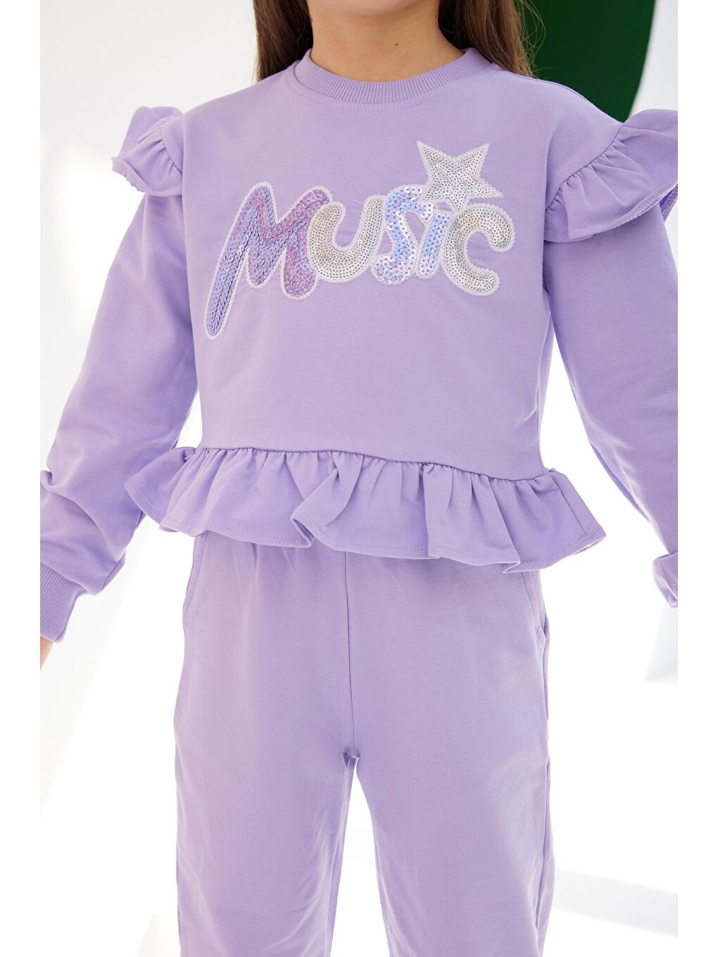 Lila Kız Çocuk Fırfır Detaylı Music SweatShirt-1