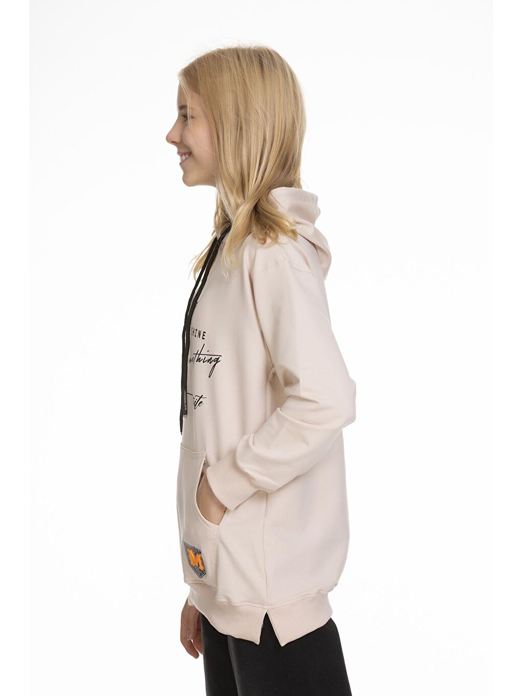 Ekru Kız Çocuk Kapüşonlu Yazı Baskılı Sweatshirt 9-14 Yaş Lx166-2