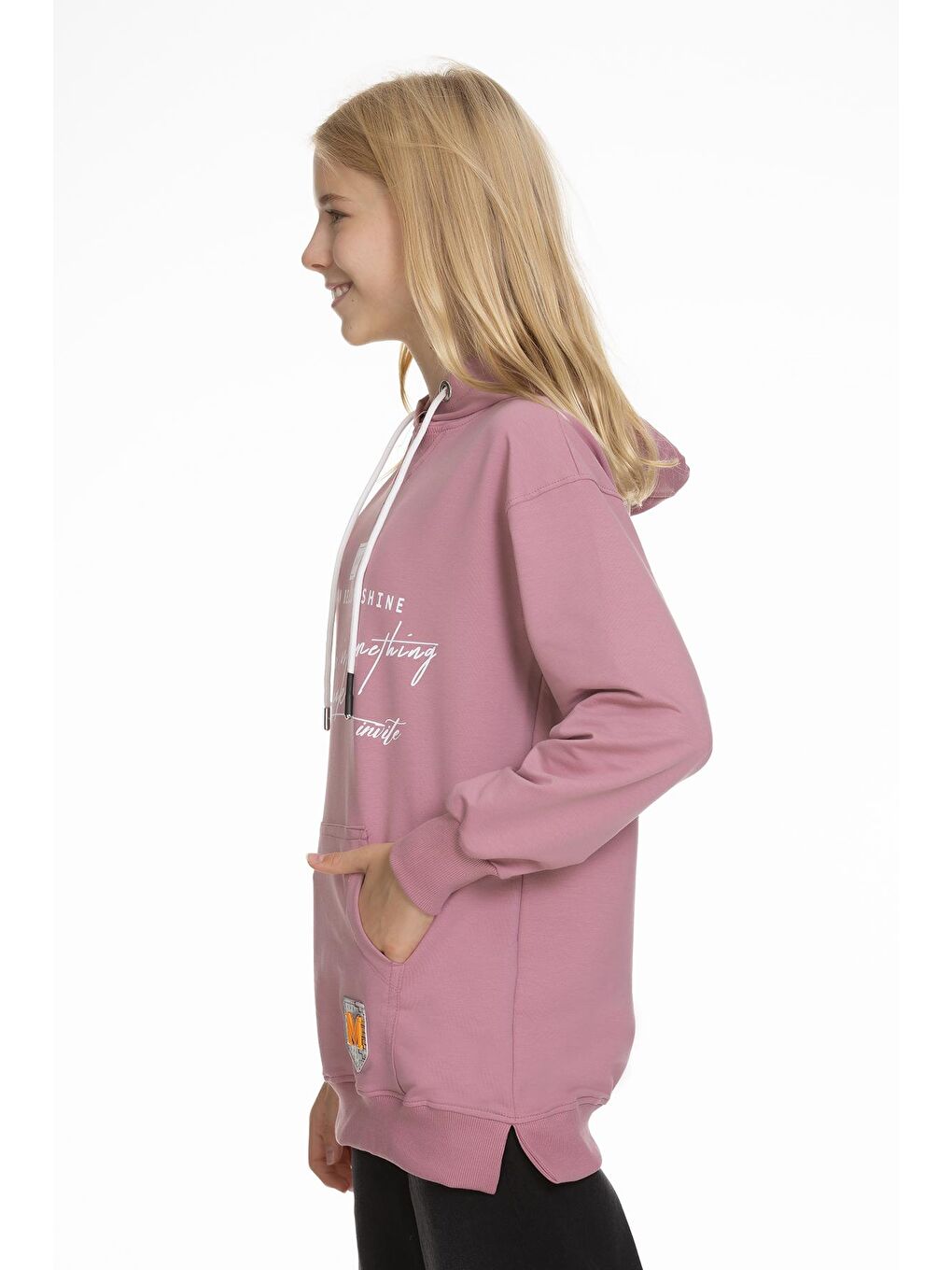 Pembe Kız Çocuk Kapüşonlu Yazı Baskılı Sweatshirt 9-14 Yaş Lx166-2