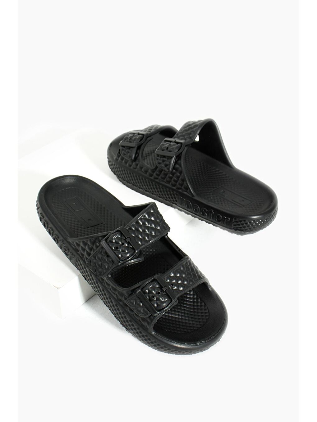 Siyah Ayarlanabilir Çift Tokalı EVA Comfort Taban Plaj Kadın Terlik (36-45 Numara ) DNZ30-3