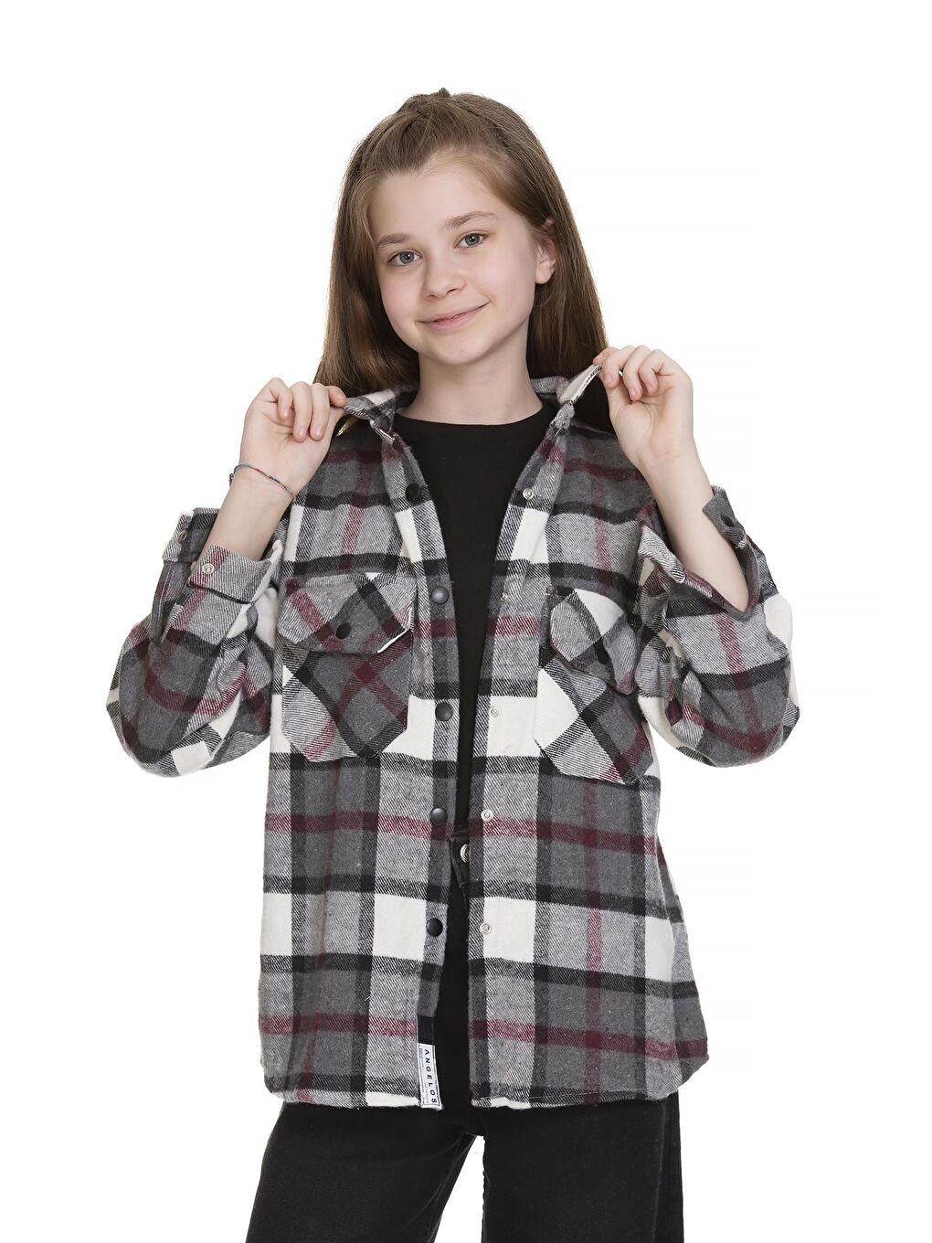 Gri Kız Çocuk Ekose Gömlek 9-14 Yaş Lx148
