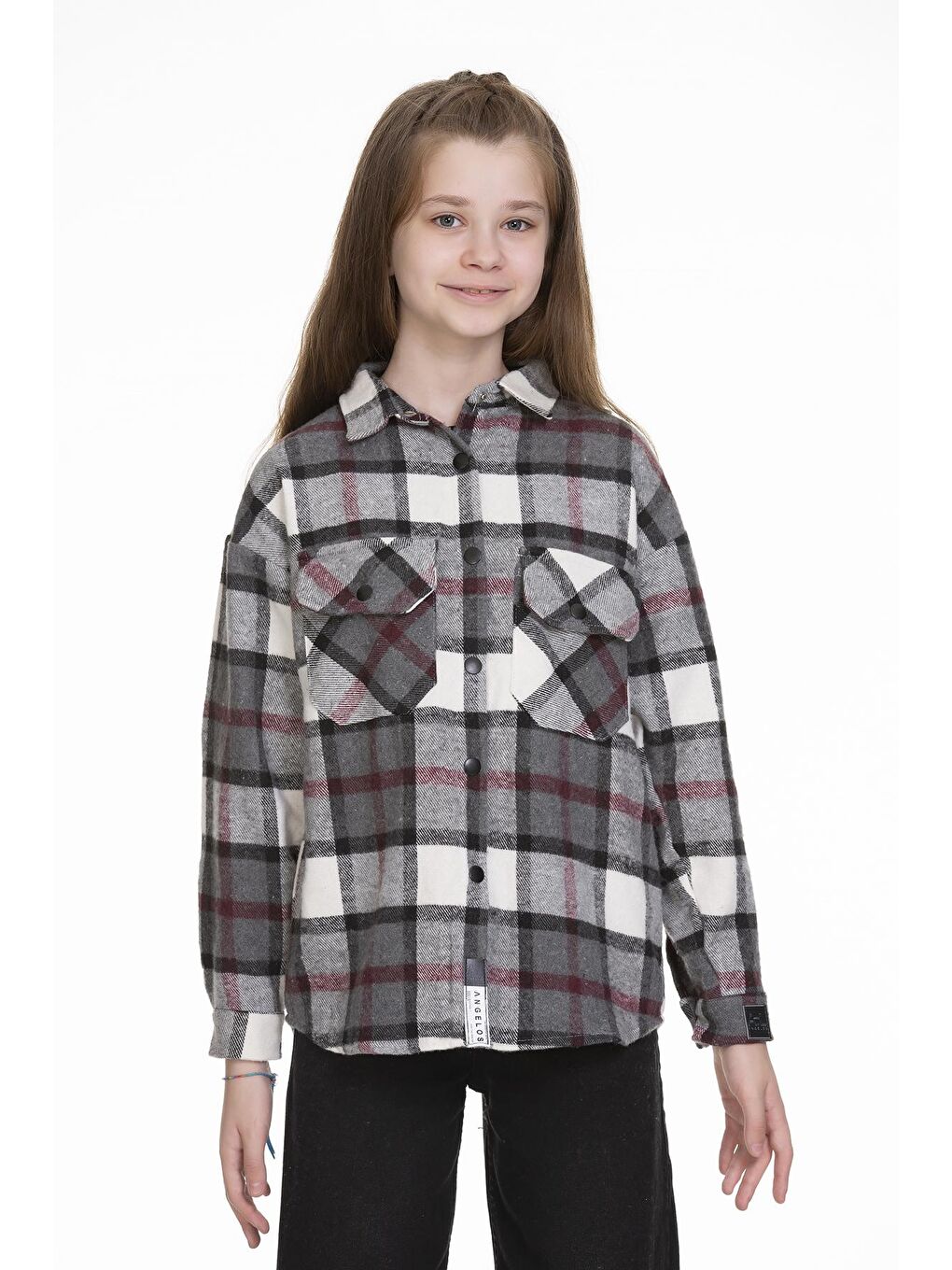 Gri Kız Çocuk Ekose Gömlek 9-14 Yaş Lx148-1