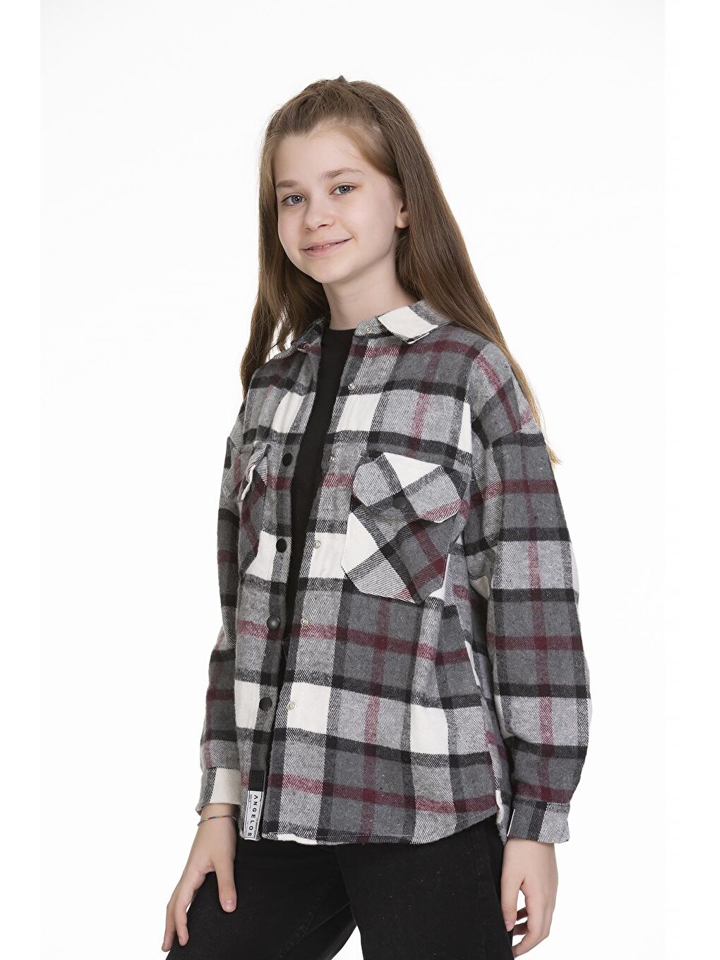 Gri Kız Çocuk Ekose Gömlek 9-14 Yaş Lx148-2