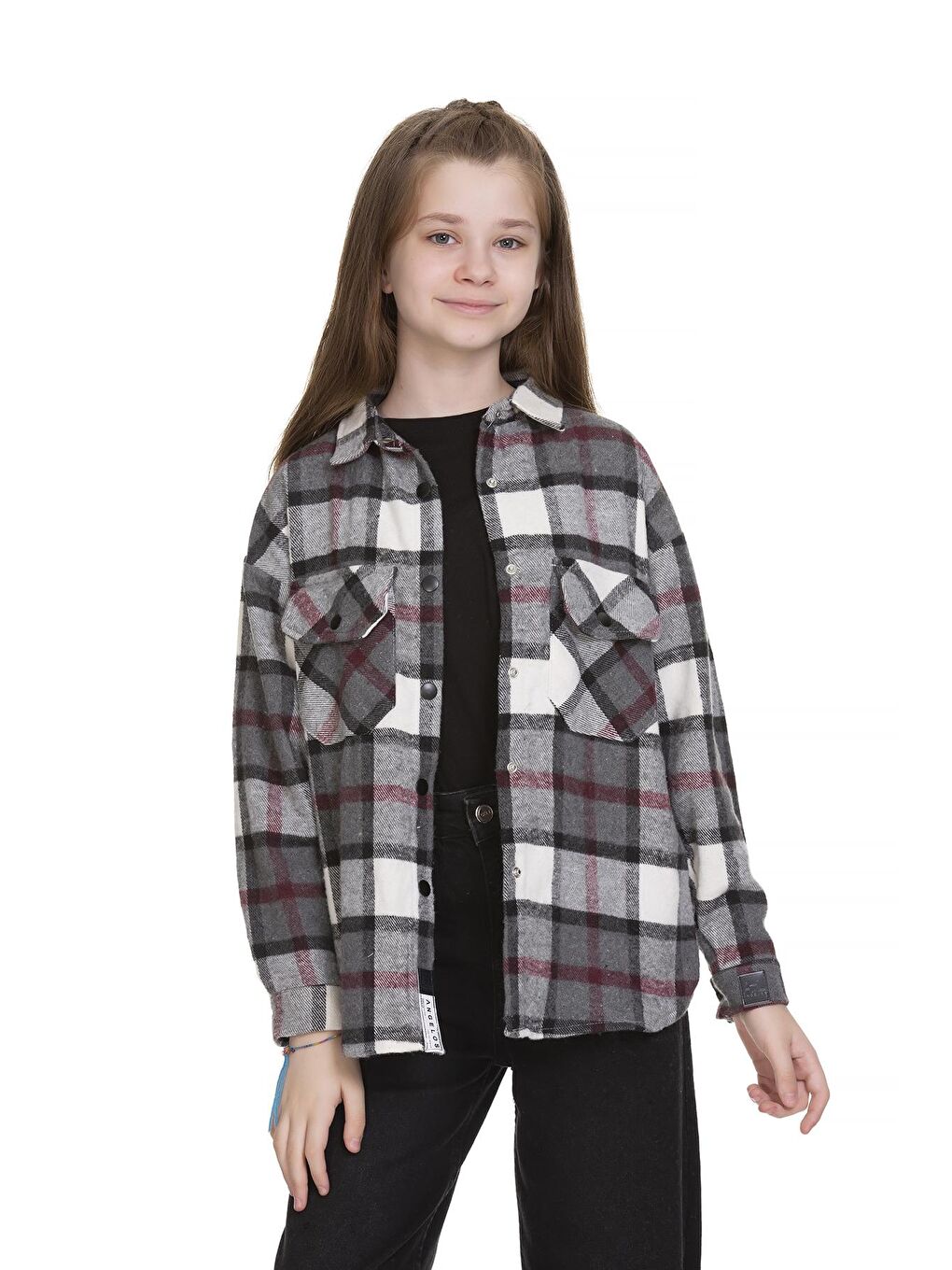 Gri Kız Çocuk Ekose Gömlek 9-14 Yaş Lx148-3