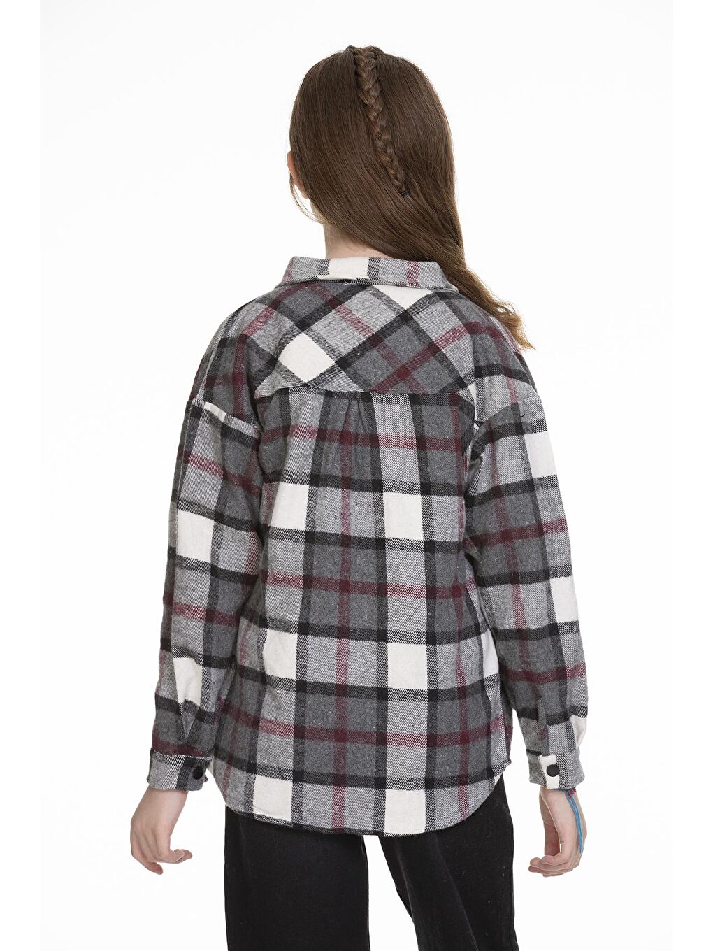 Gri Kız Çocuk Ekose Gömlek 9-14 Yaş Lx148-4