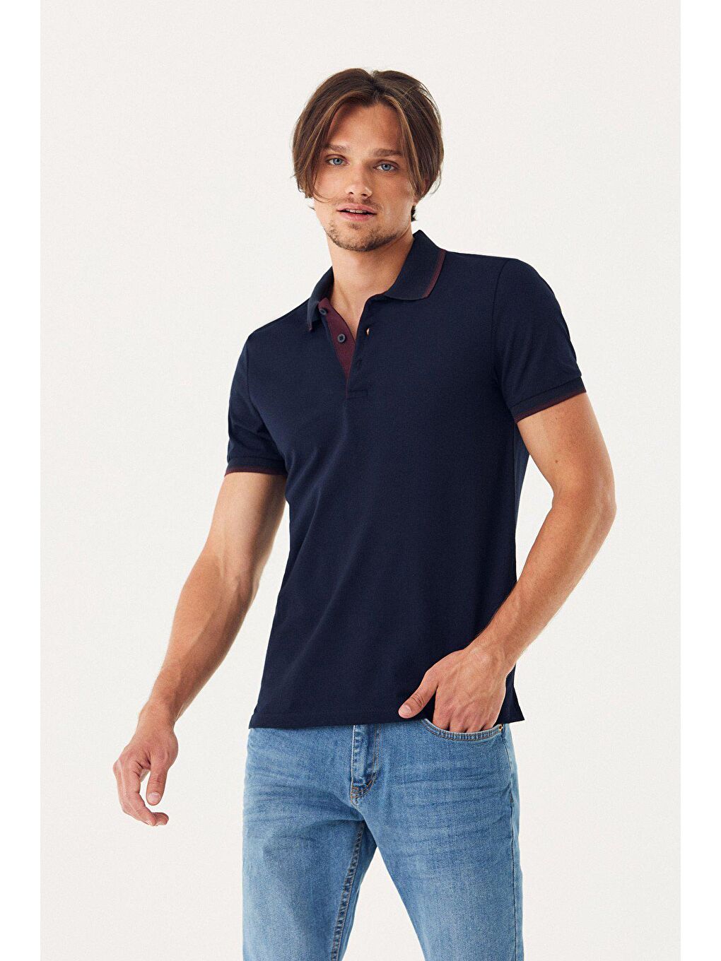 Lacivert Biyeli Polo Yaka Tişört