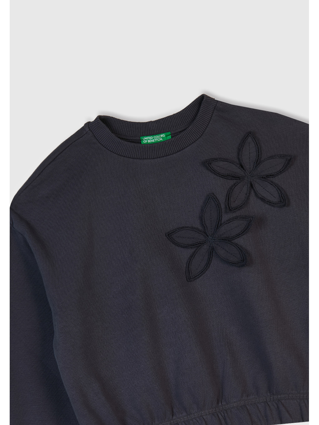 Kız Çocuk Koyu Gri İşlemeli Aplikeli Logo Detaylı Ribana Relaxed Fit Sweatshirt-1