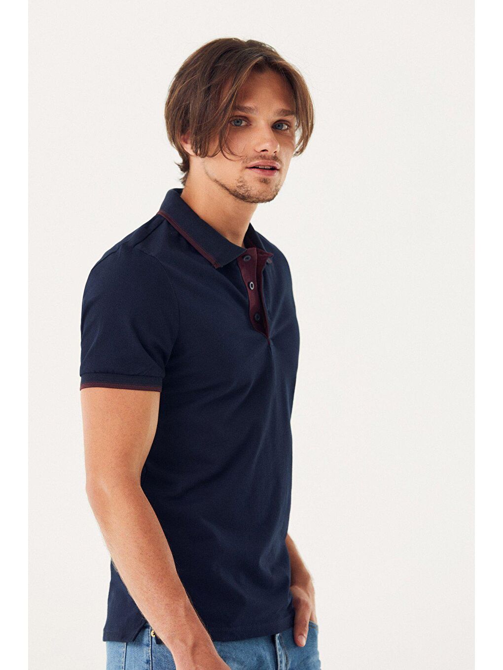 Lacivert Biyeli Polo Yaka Tişört-1