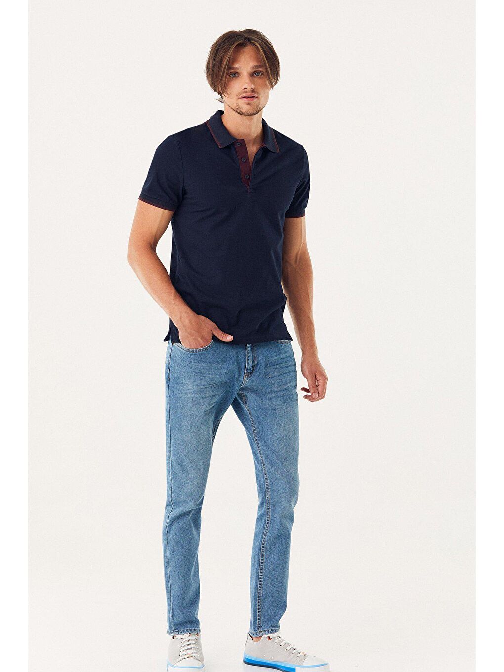 Lacivert Biyeli Polo Yaka Tişört-4