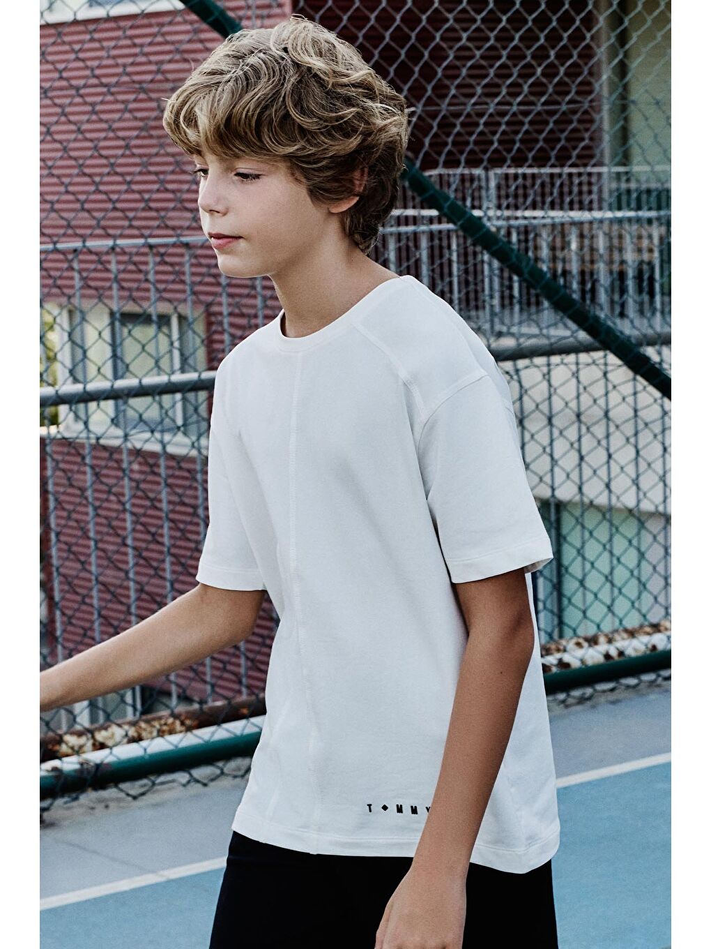 Ekru Pamuklu Yumuşak Dokulu Oversize Basic Erkek Çocuk T-Shirt - 11297-1