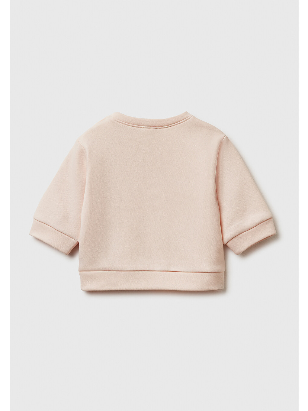 Bebek Toz Pembe Önü Baskılı Omzu Düğmeli Bisiklet Yaka Sweatshirt-1