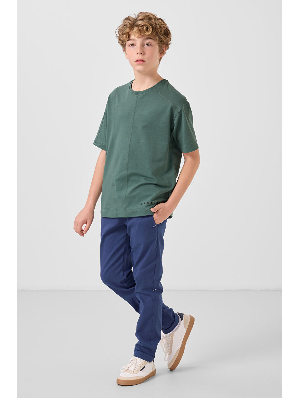 Açık Yeşil Pamuklu Yumuşak Dokulu Oversize Basic Erkek Çocuk T-Shirt - 11297-1