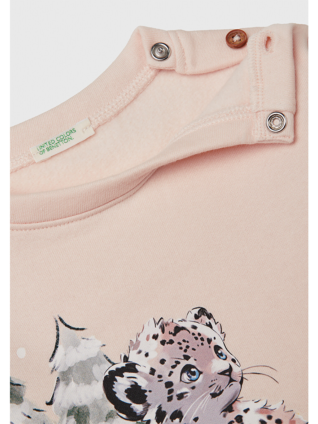 Bebek Toz Pembe Önü Baskılı Omzu Düğmeli Bisiklet Yaka Sweatshirt-2