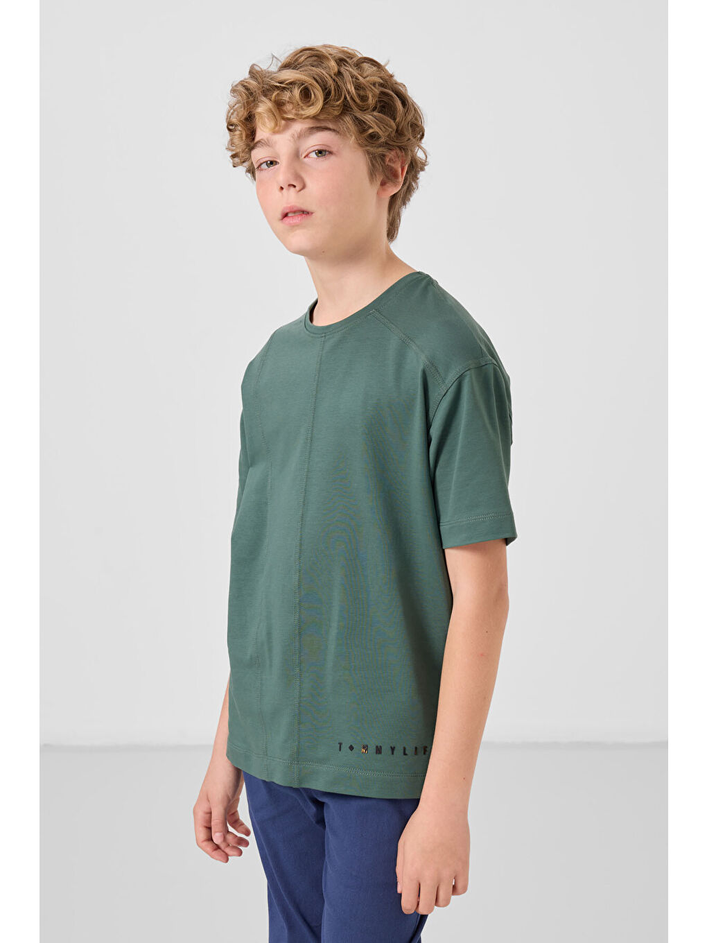 Açık Yeşil Pamuklu Yumuşak Dokulu Oversize Basic Erkek Çocuk T-Shirt - 11297-3