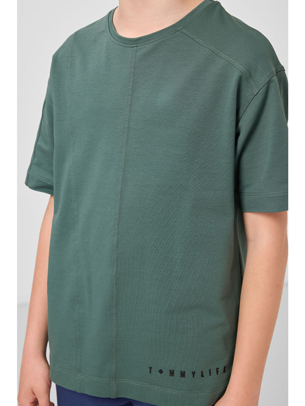 Açık Yeşil Pamuklu Yumuşak Dokulu Oversize Basic Erkek Çocuk T-Shirt - 11297-4