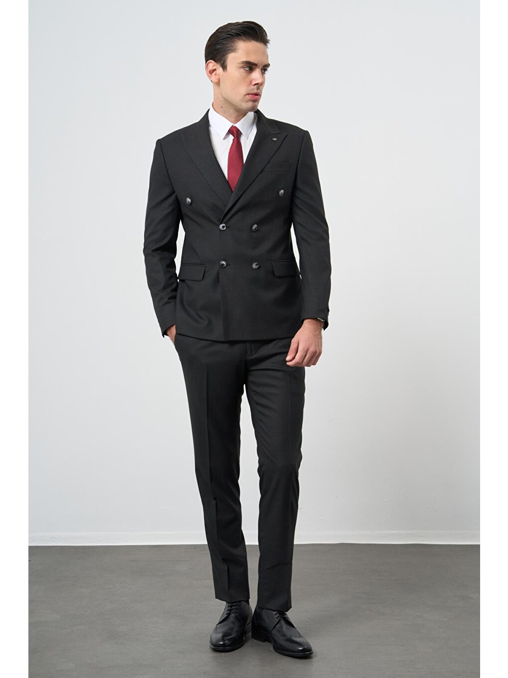 Siyah Bez Ayağı Kılıç Yaka Tam Astar Esnek 6 Drop Slim Fit Classic Takım Elbise 1001245173-1