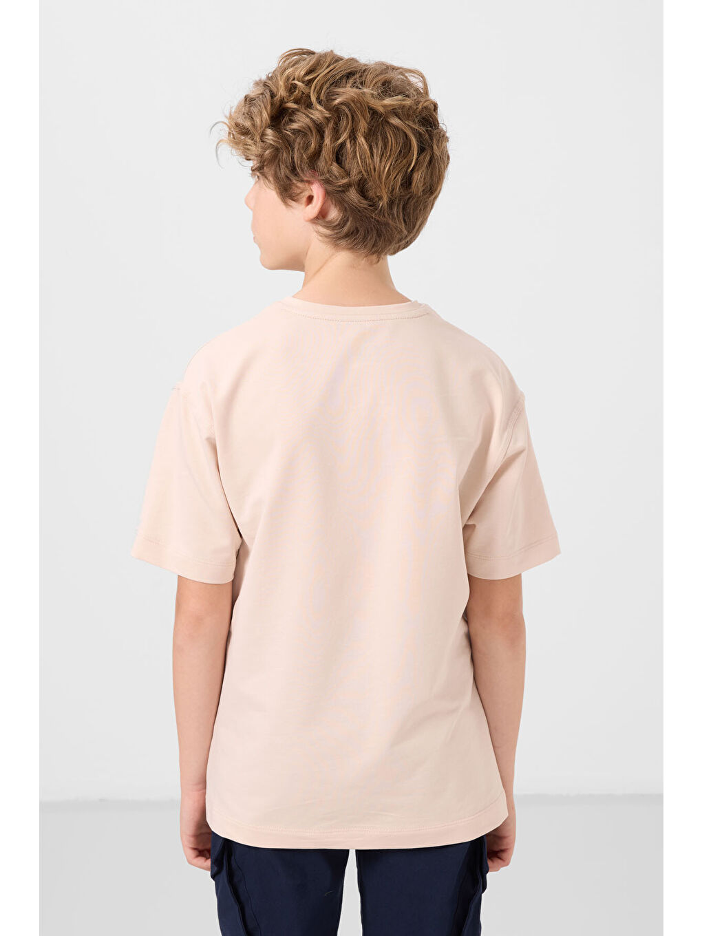 Bej Pamuklu Yumuşak Dokulu Oversize Basic Erkek Çocuk T-Shirt - 11297-4