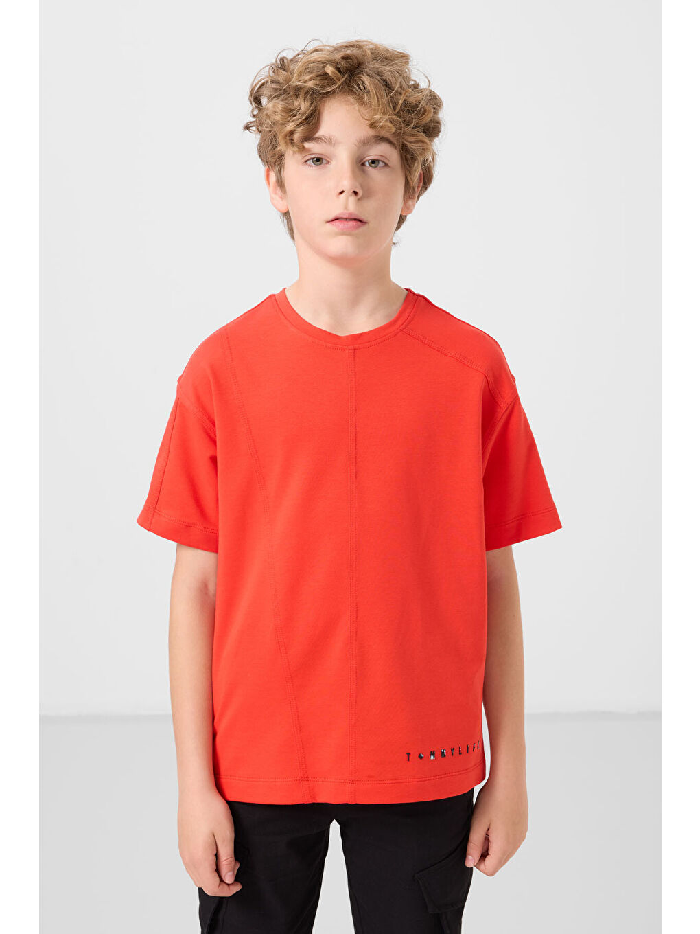 Kırmızı Fiesta Pamuklu Yumuşak Dokulu Oversize Basic Erkek Çocuk T-Shirt - 11297-3