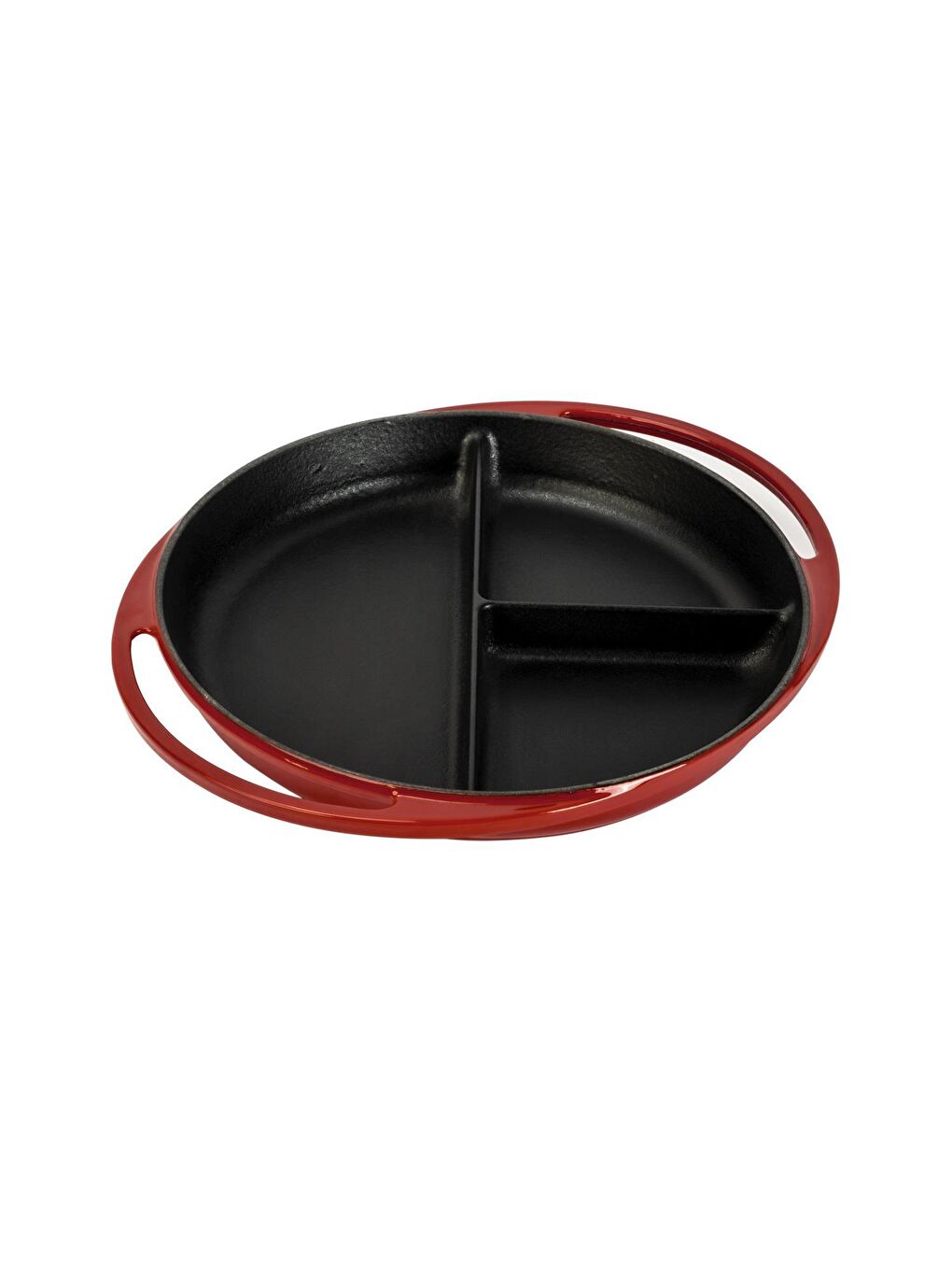 Kırmızı Yuvarlak Üç Bölmeli Sahan Döküm Demir Yekpare Çift Kulplu Çap(Ø)24cm.-1