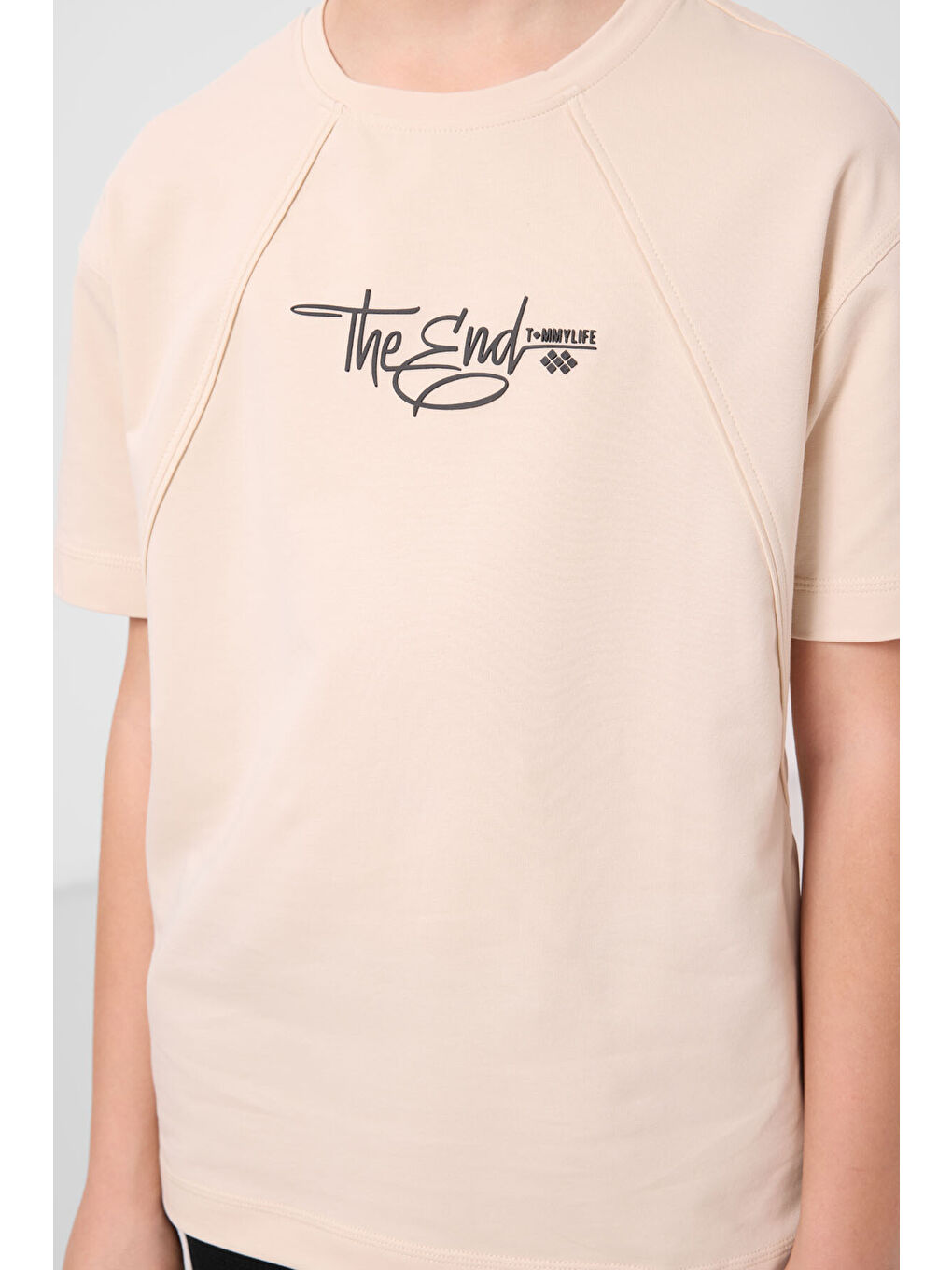 Bej Pamuklu Yumuşak Dokulu Oversize Baskılı Erkek Çocuk T-Shirt - 11285-2