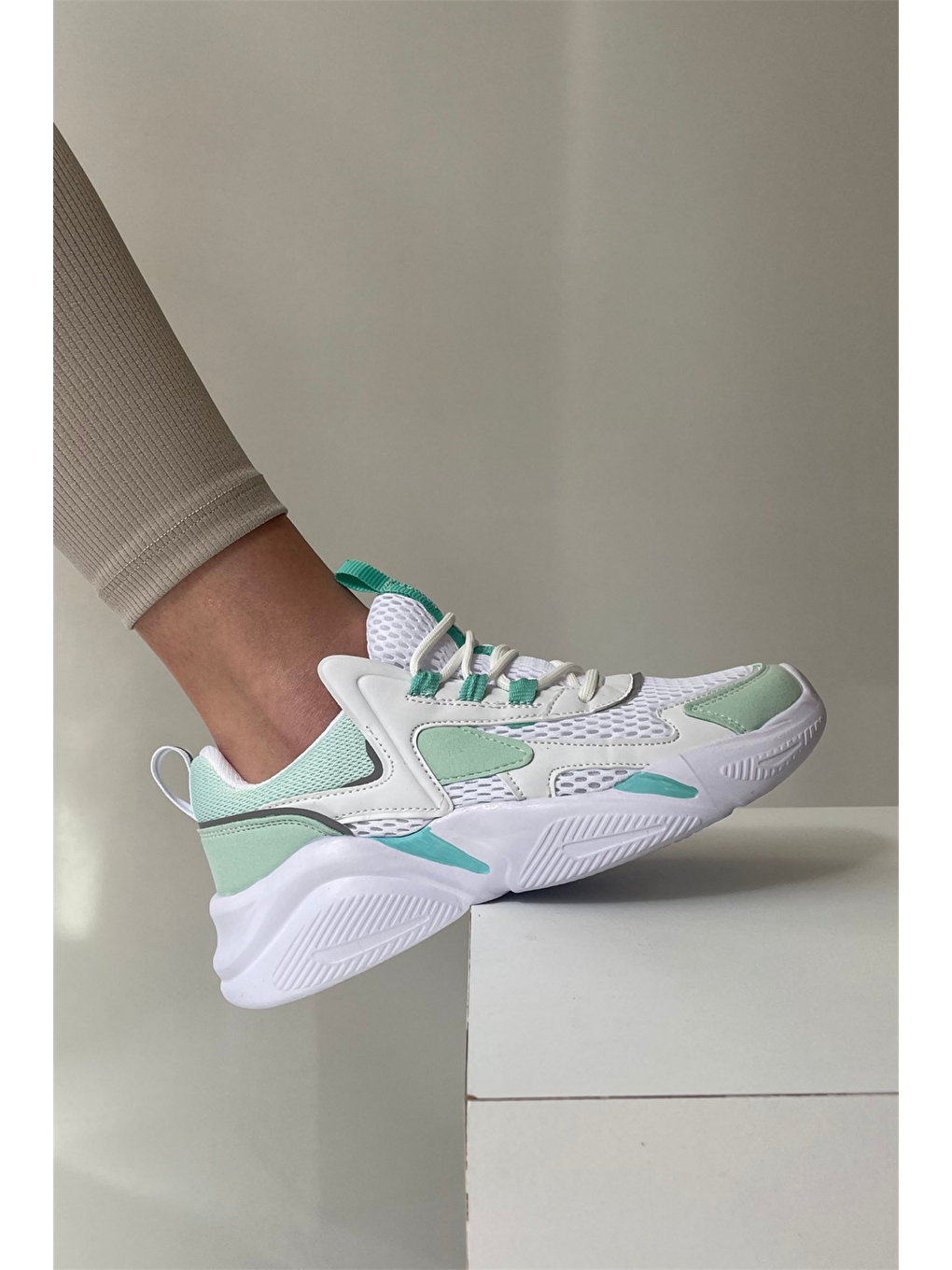 Beyaz Kadın Spor Ayakkabı BEYAZ SU YEŞİLİ