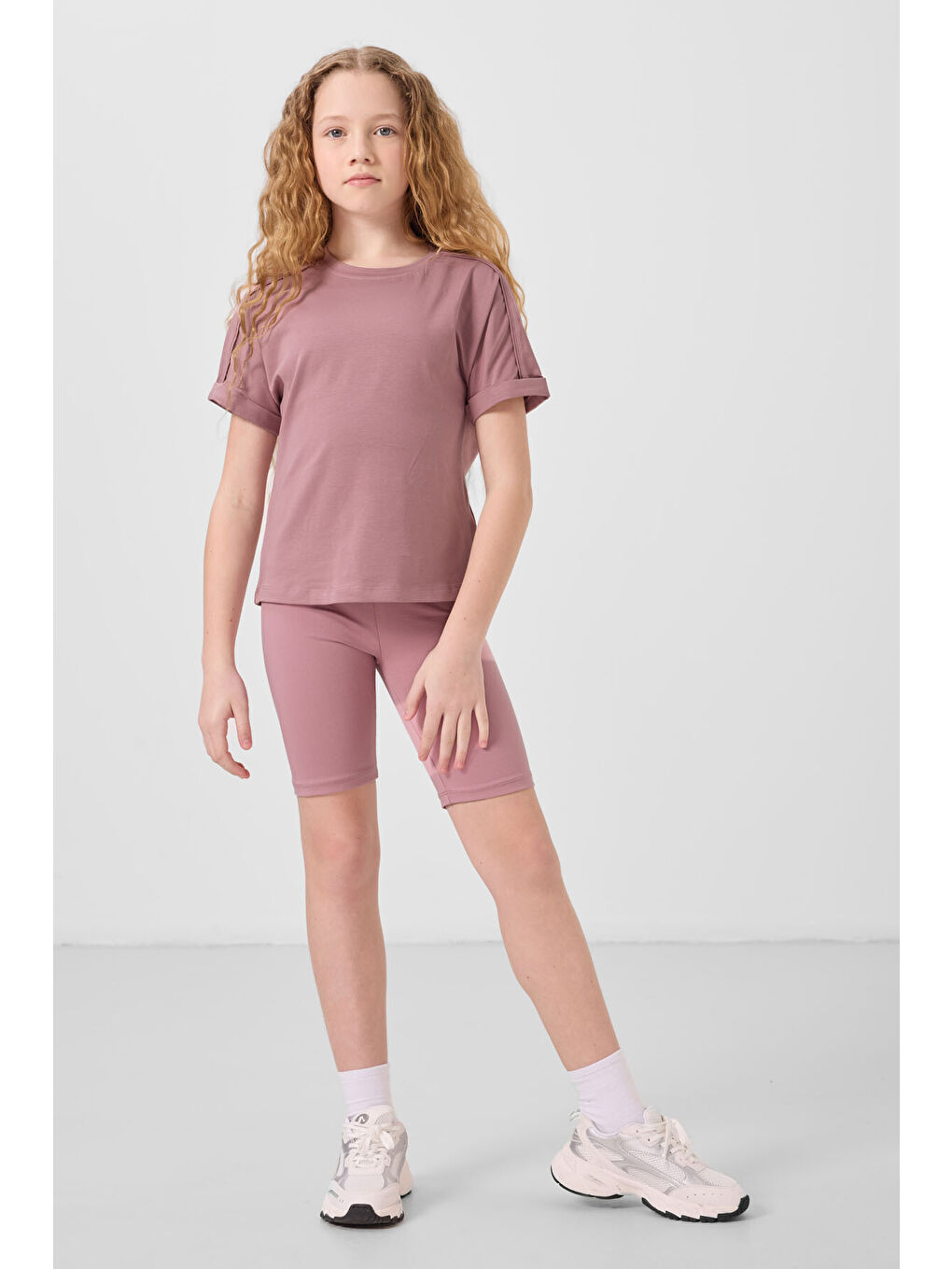 Pembe Gül Kurusu Pamuklu O Yaka Oversize Fit Basic Kız Çocuk T-Shirt - 75182-2