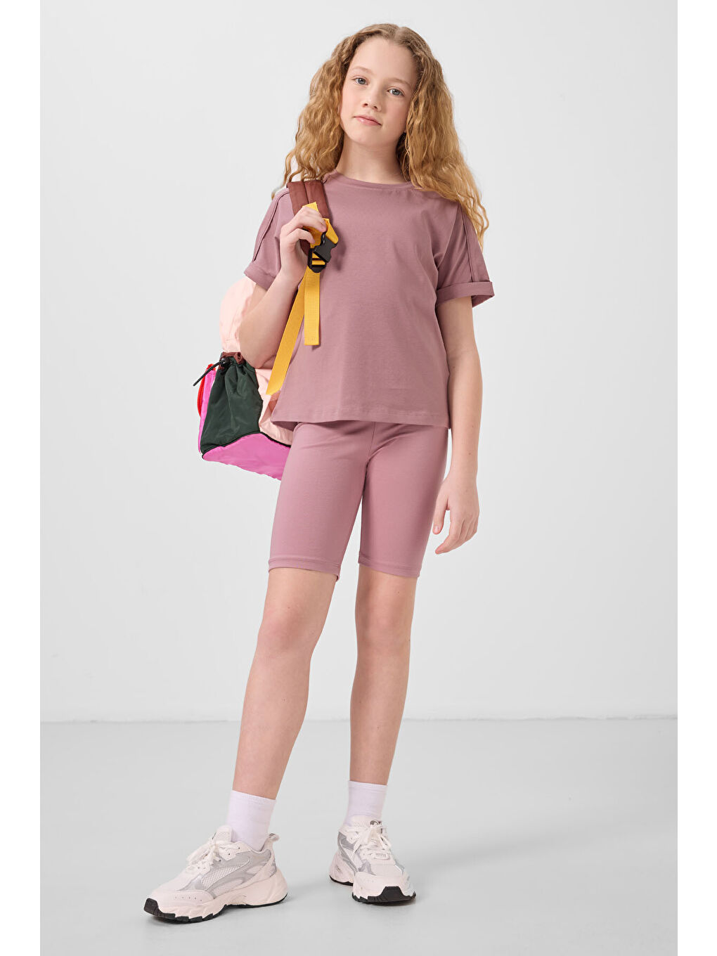 Pembe Gül Kurusu Pamuklu O Yaka Oversize Fit Basic Kız Çocuk T-Shirt - 75182-3