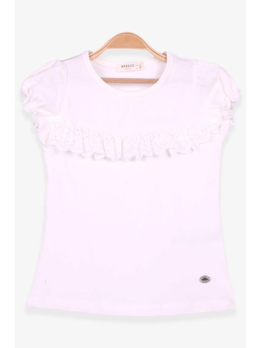 Kız Çocuk Tişört Güpürlü Kolları Lastikli Ekru (3-6 Yaş)