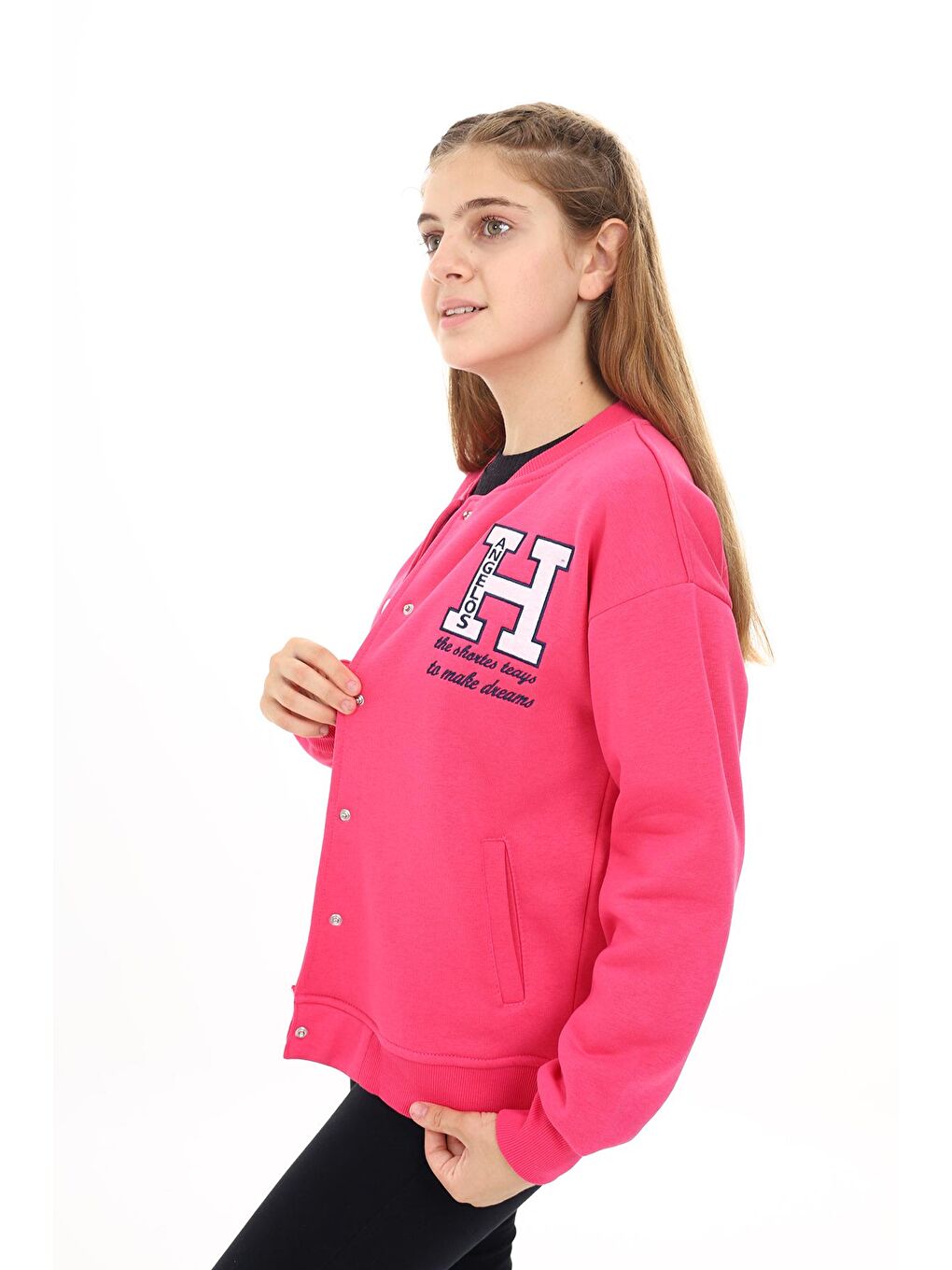 Fuşya Kız Çocuk Kolej Tarz H Baskılı Ceket 7 -13 Yaş Lx273-1
