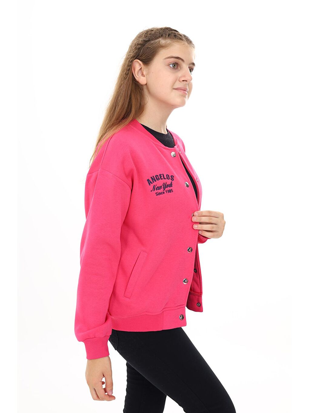 Fuşya Kız Çocuk Kolej Tarz H Baskılı Ceket 7 -13 Yaş Lx273-2