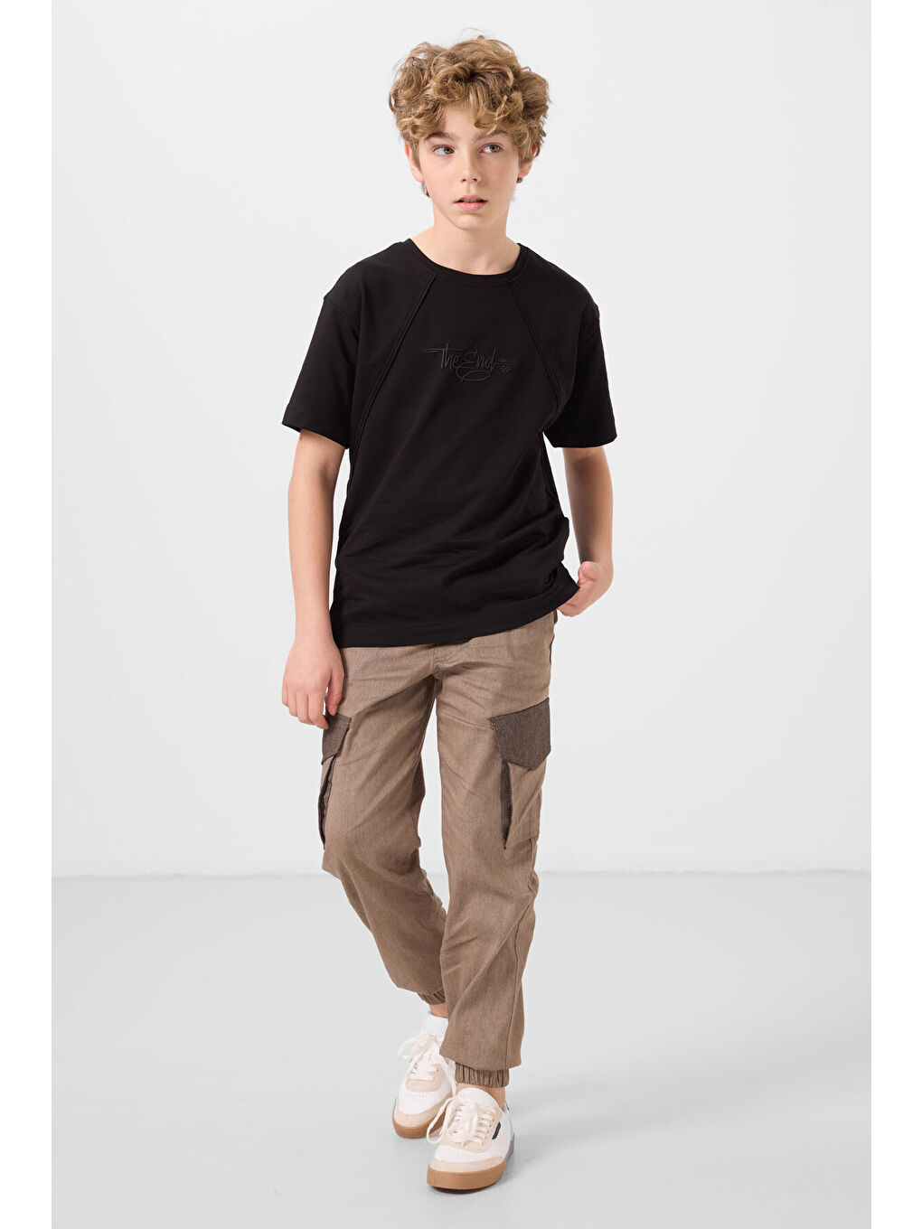 Siyah Pamuklu Yumuşak Dokulu Oversize Baskılı Erkek Çocuk T-Shirt - 11285-1