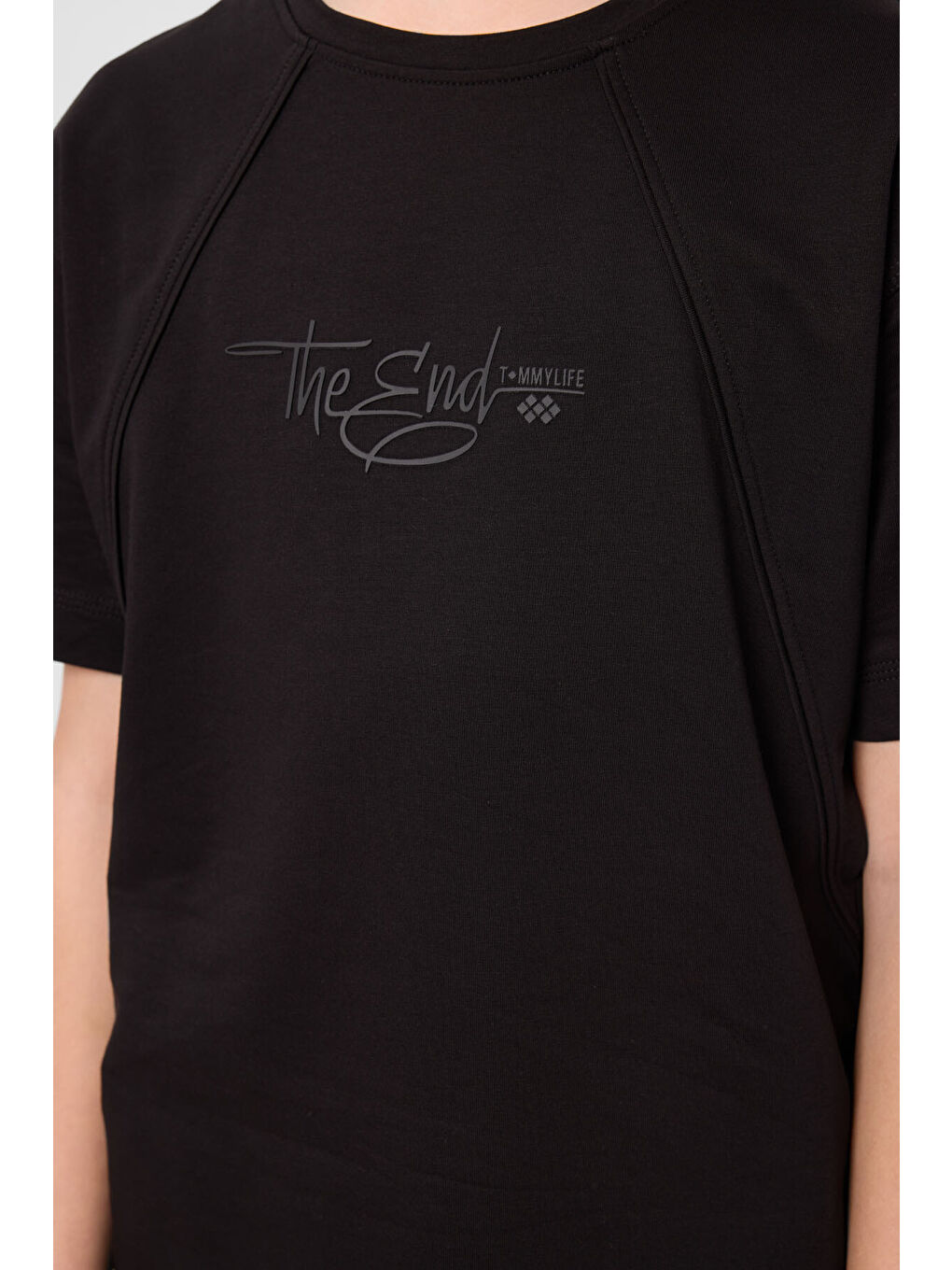 Siyah Pamuklu Yumuşak Dokulu Oversize Baskılı Erkek Çocuk T-Shirt - 11285-2