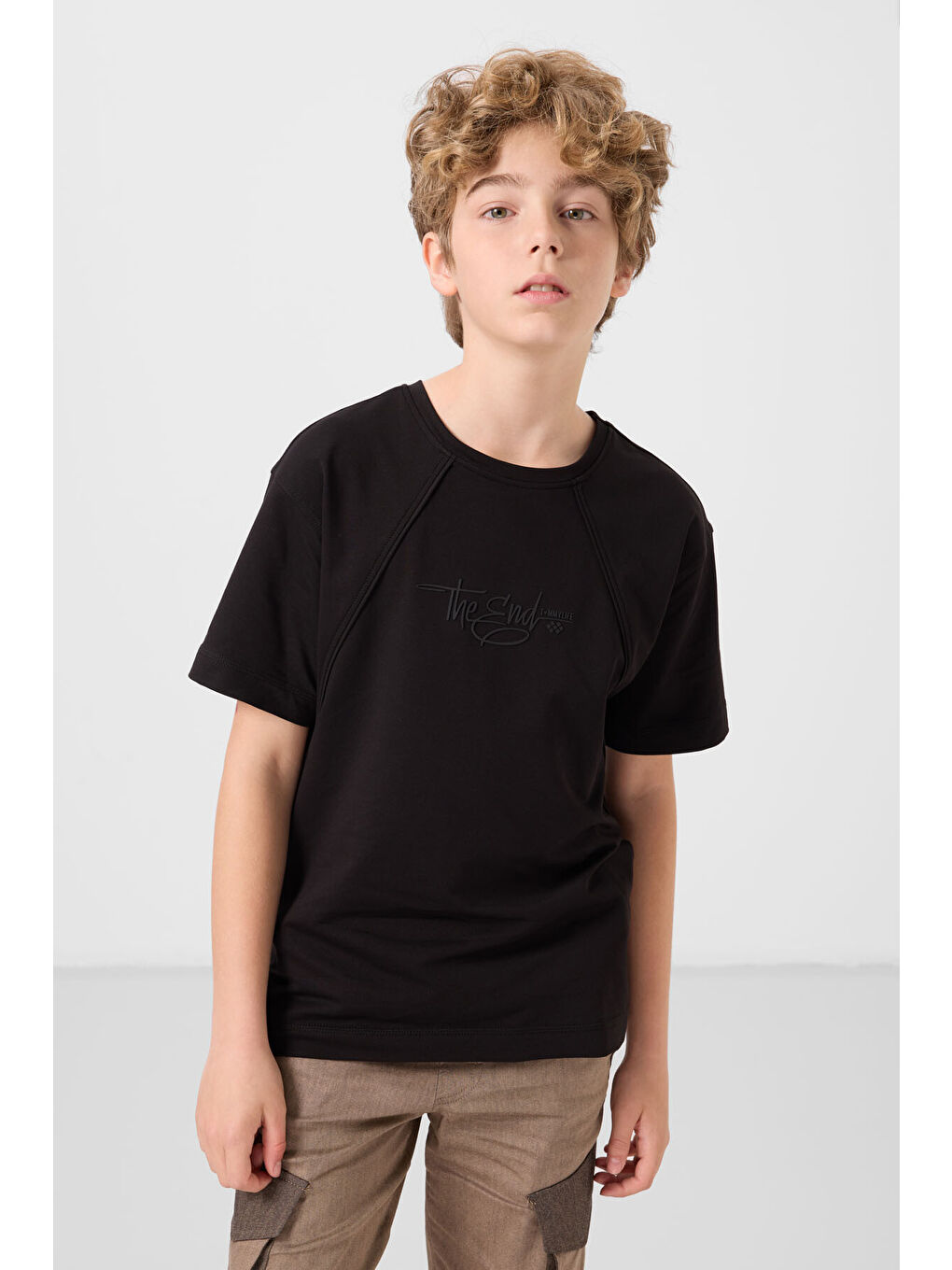 Siyah Pamuklu Yumuşak Dokulu Oversize Baskılı Erkek Çocuk T-Shirt - 11285-3