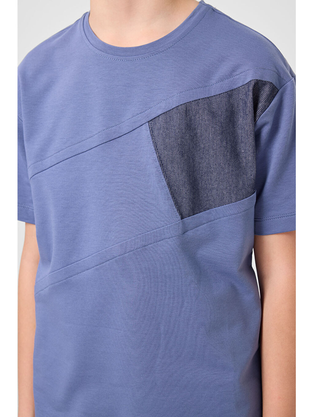 Koyu Mavi Jean Lacivert Pamuklu Oversize Fit Dokuma Hafif Esnek Chino Erkek Çocuk Şort Takım   11275-4